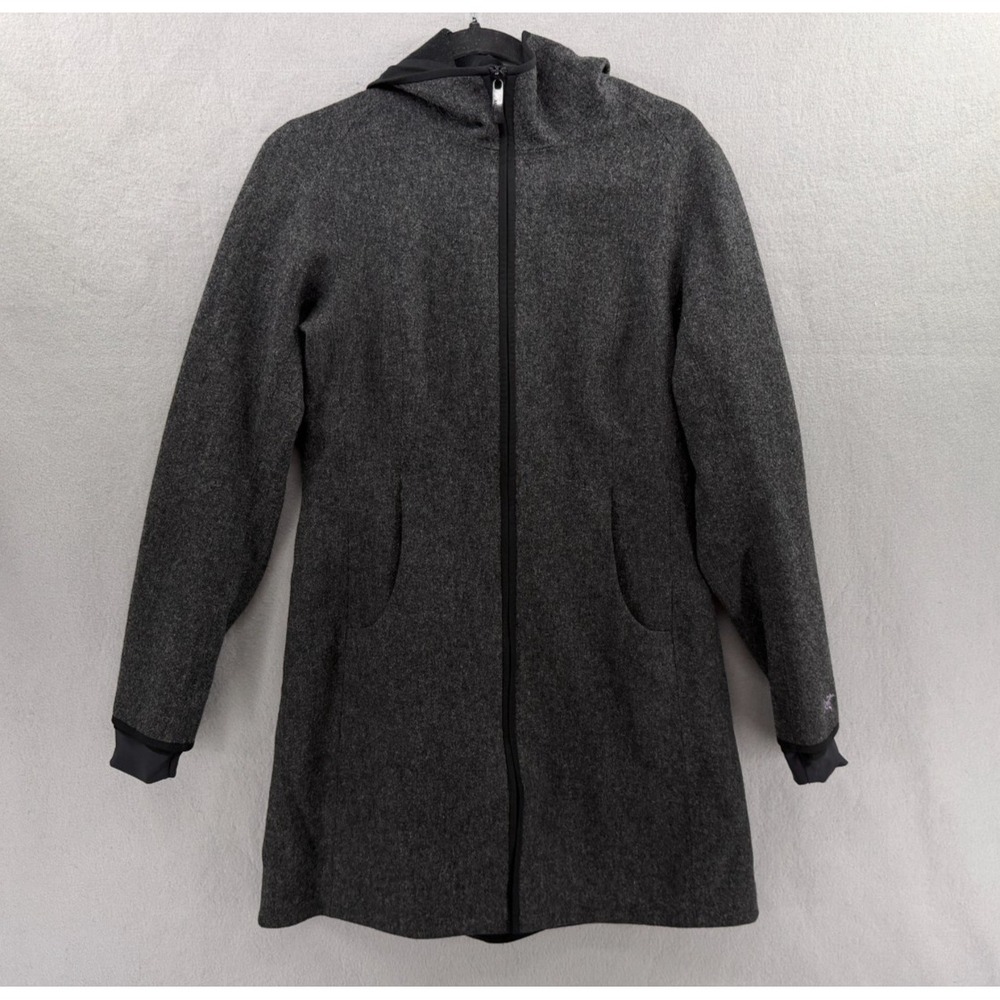 Arc'teryx Lanea Long Coat Womens S Gray Wool Blend Hooded Technical Jacket